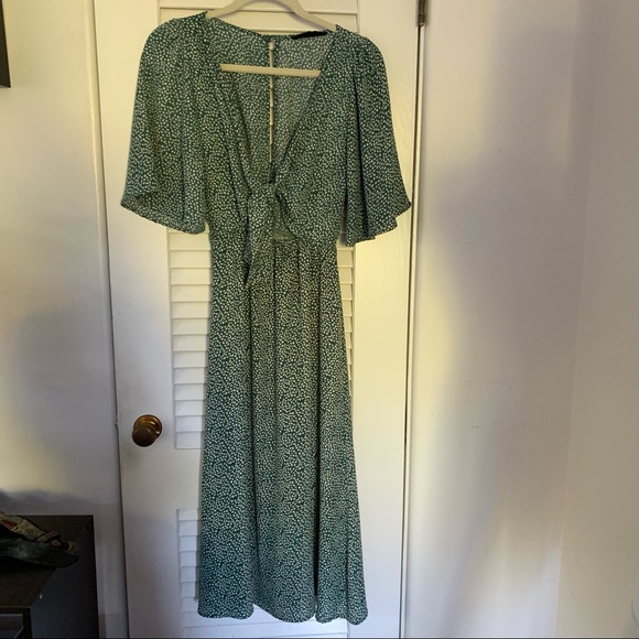 Teal tie front patterned midi dress cutout green - Picture 2 of 9